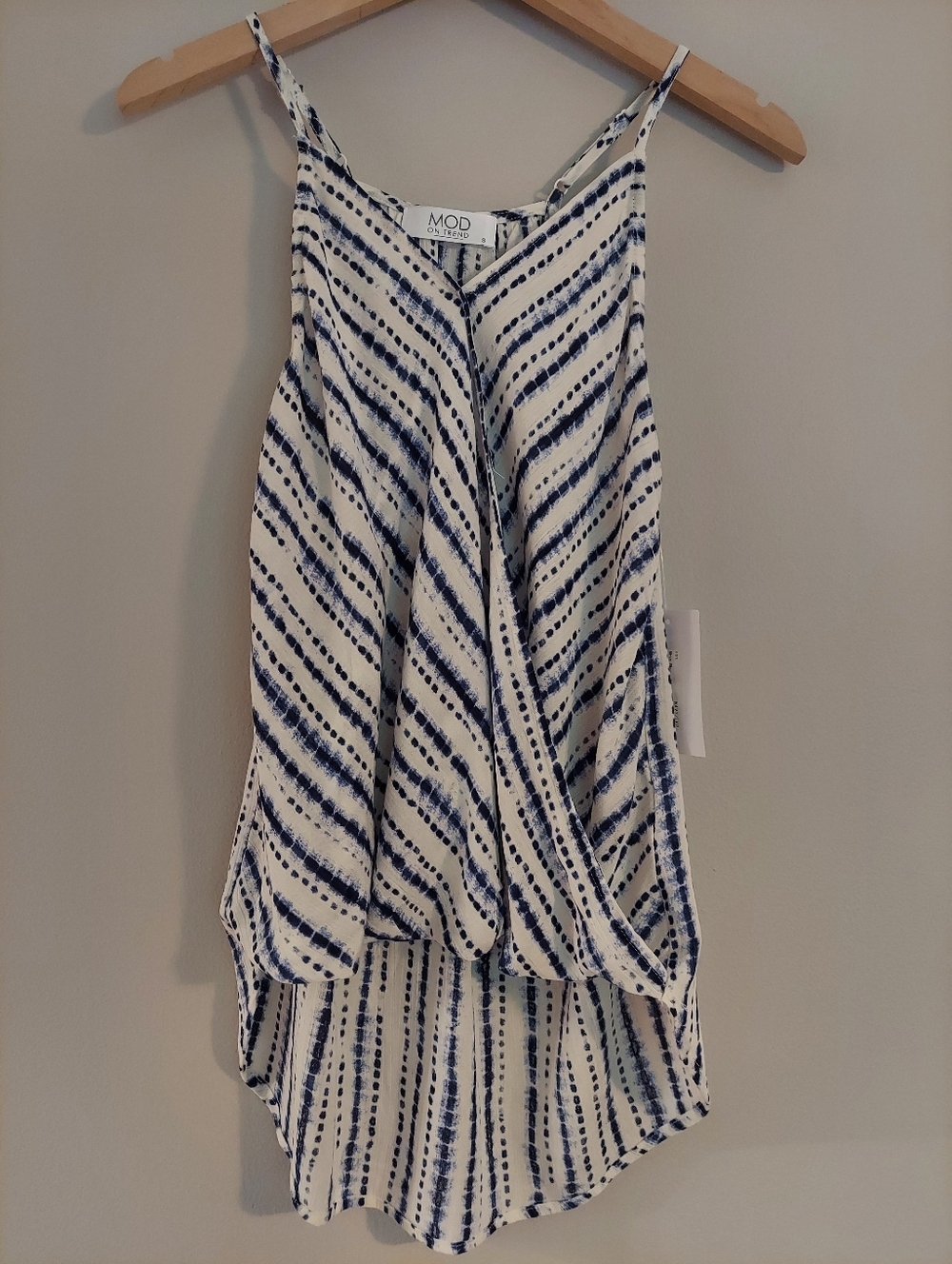 NWT MOD On Trend  Navy and White Wrap Look Strapless Tank High Low Hem Sz S